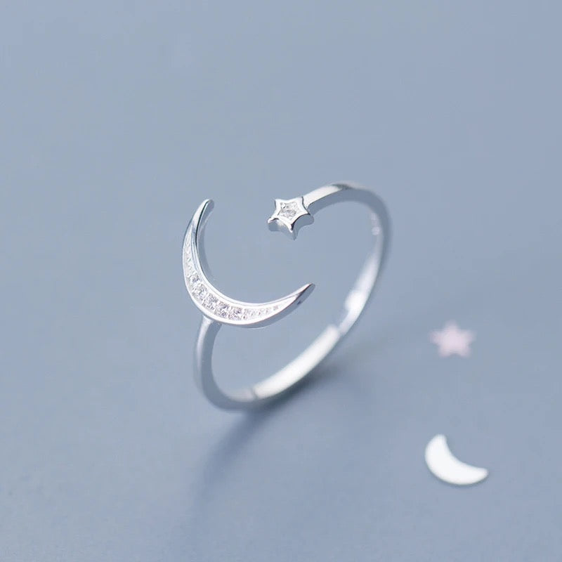 925 Sterling Silver Moon & Star Ring