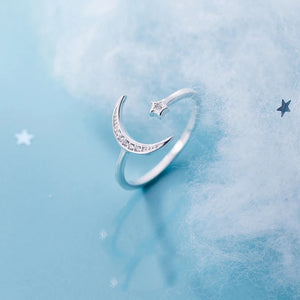 925 Sterling Silver Moon & Star Ring