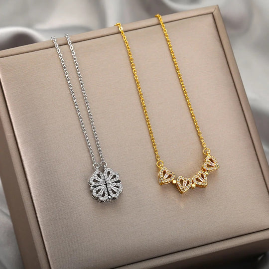 18K Gold Clover Hearts Necklace