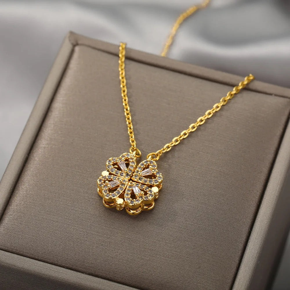 18K Gold Clover Hearts Necklace