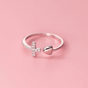 925 Sterling Silver Cross My Heart Ring